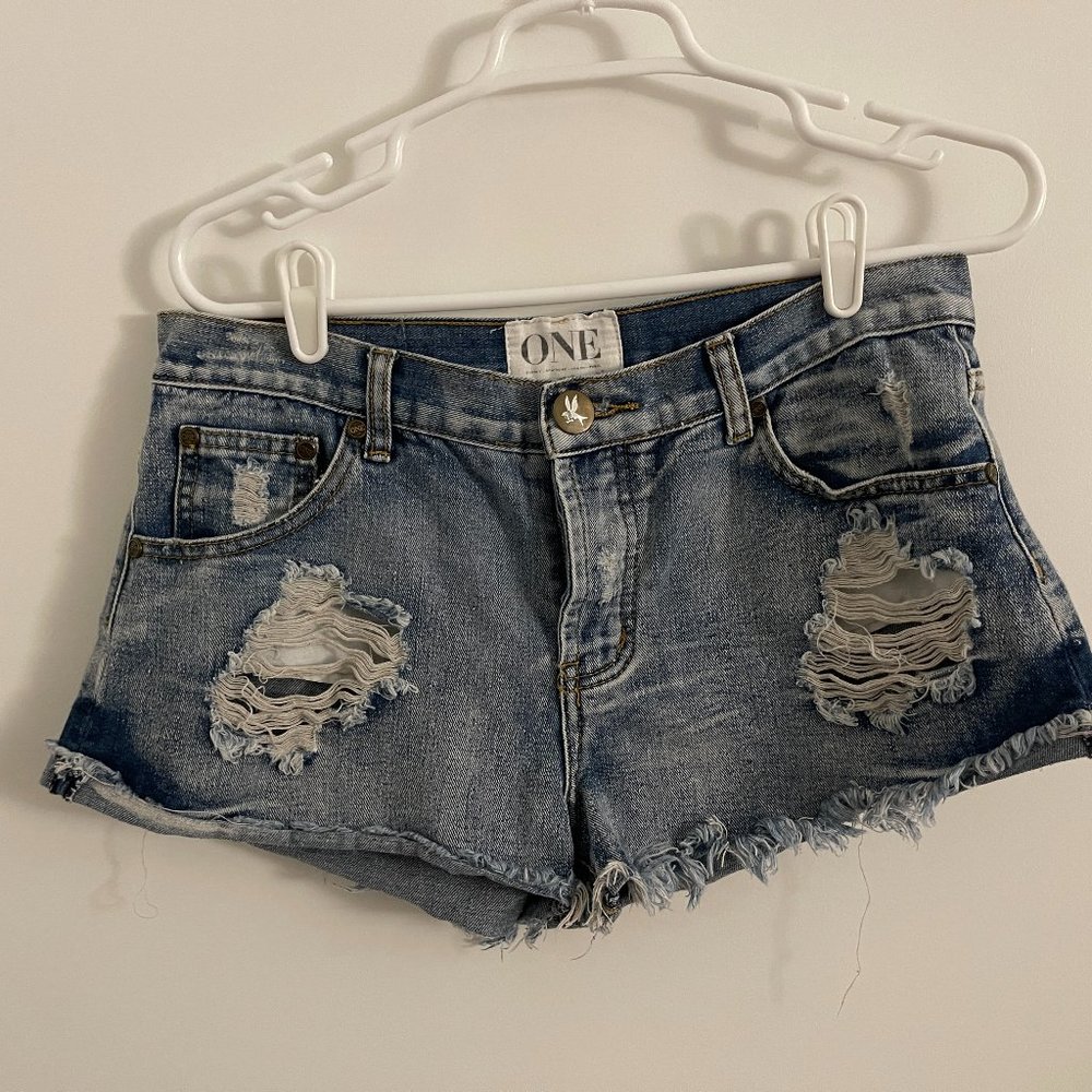 One Teaspoon Distressed Denim Shorts Size 27